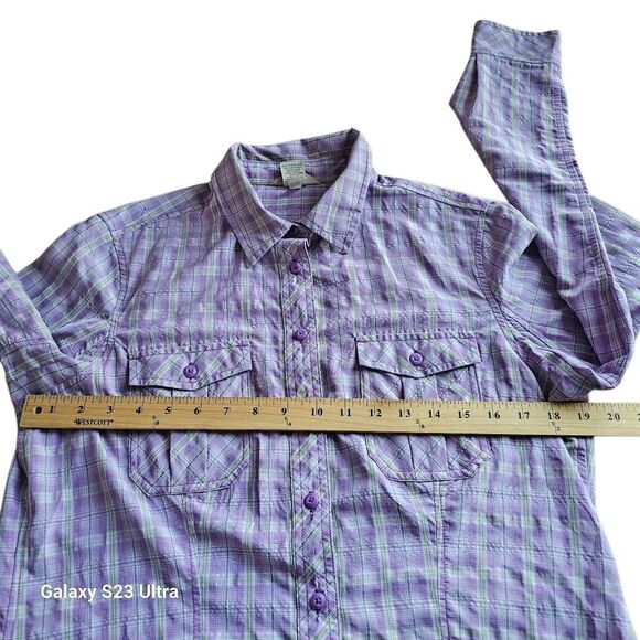 Duluth trading co womens Sz M purple plaid long sleeve top - Picture 4 of 6